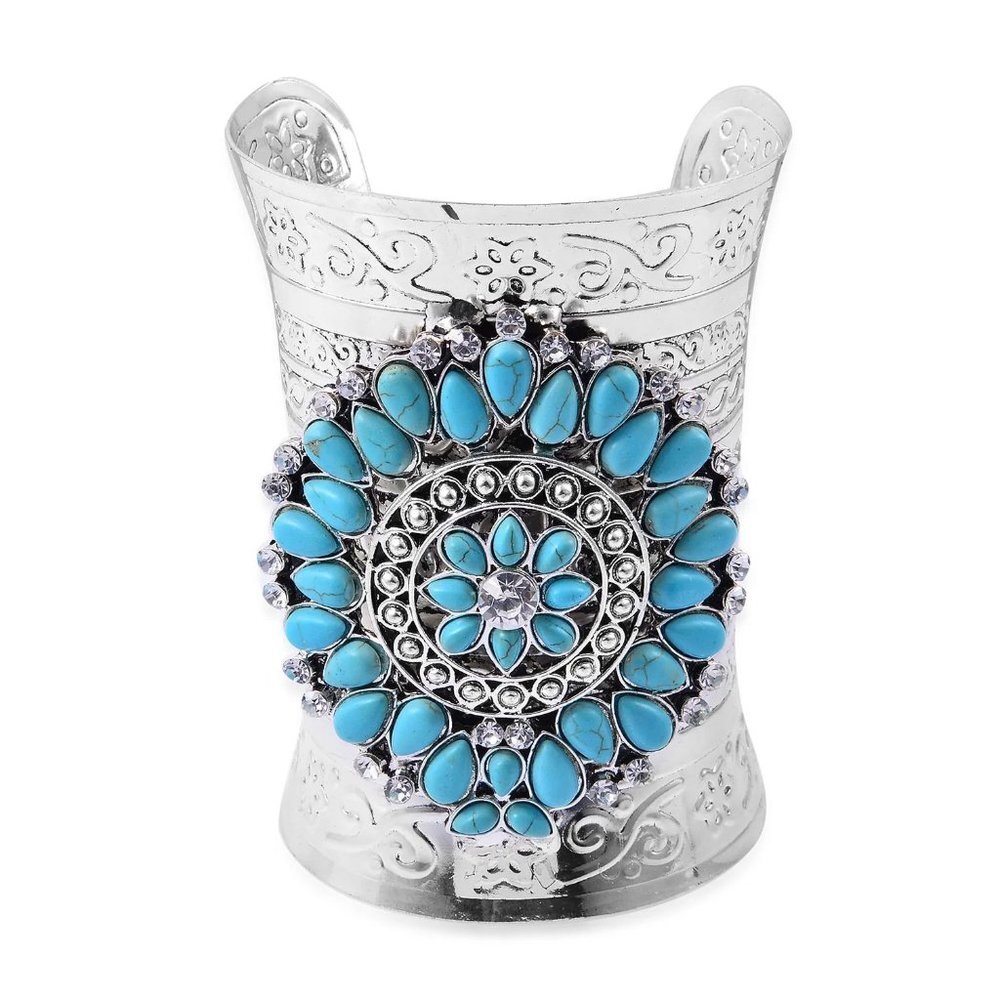 Cuff Bracelet Howlite and White Austrian Crystal